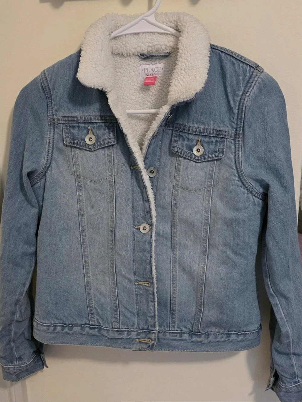 The Children's Place Light Wash Denim Sherpa Jacket - White Lining